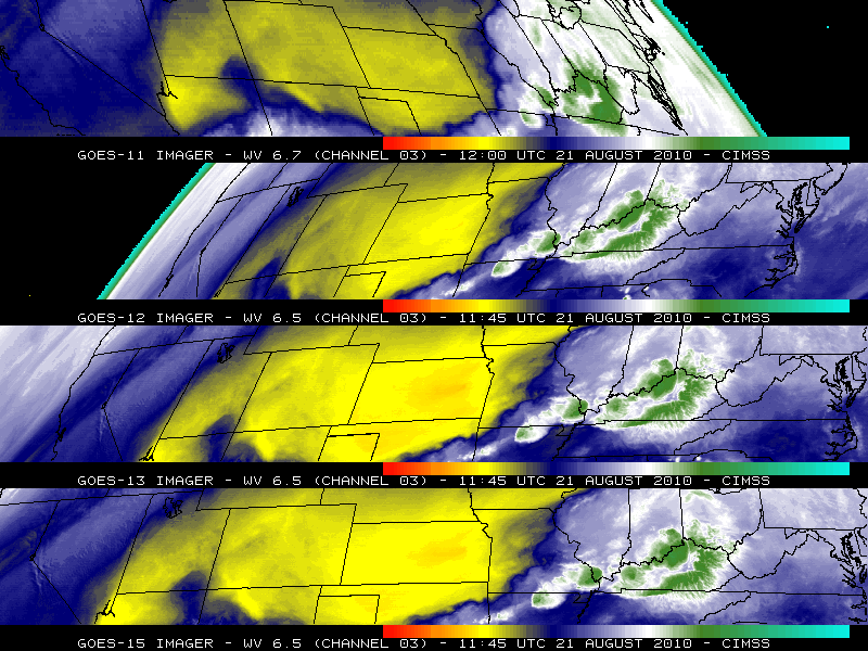 GOES-11, GOES-12, GOES-13, and GOES-15 water vapor images