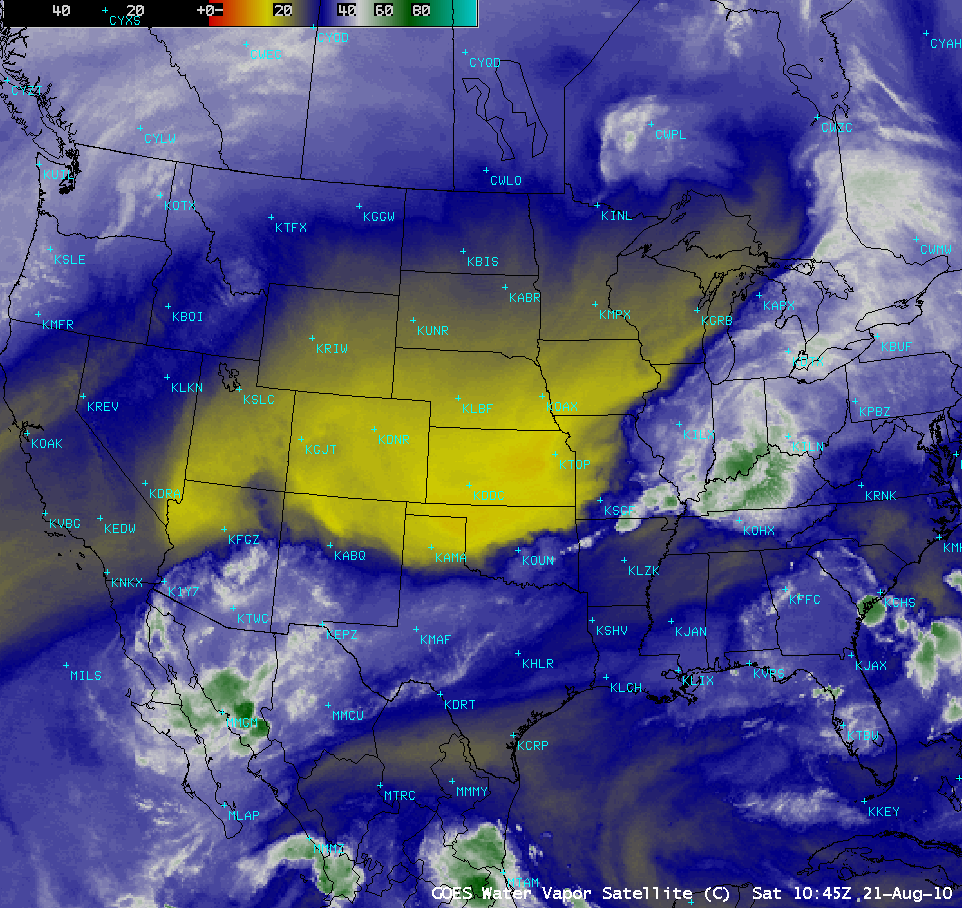 GOES-13 6.5 Âµm water vapor images (with rawinsonde locations)