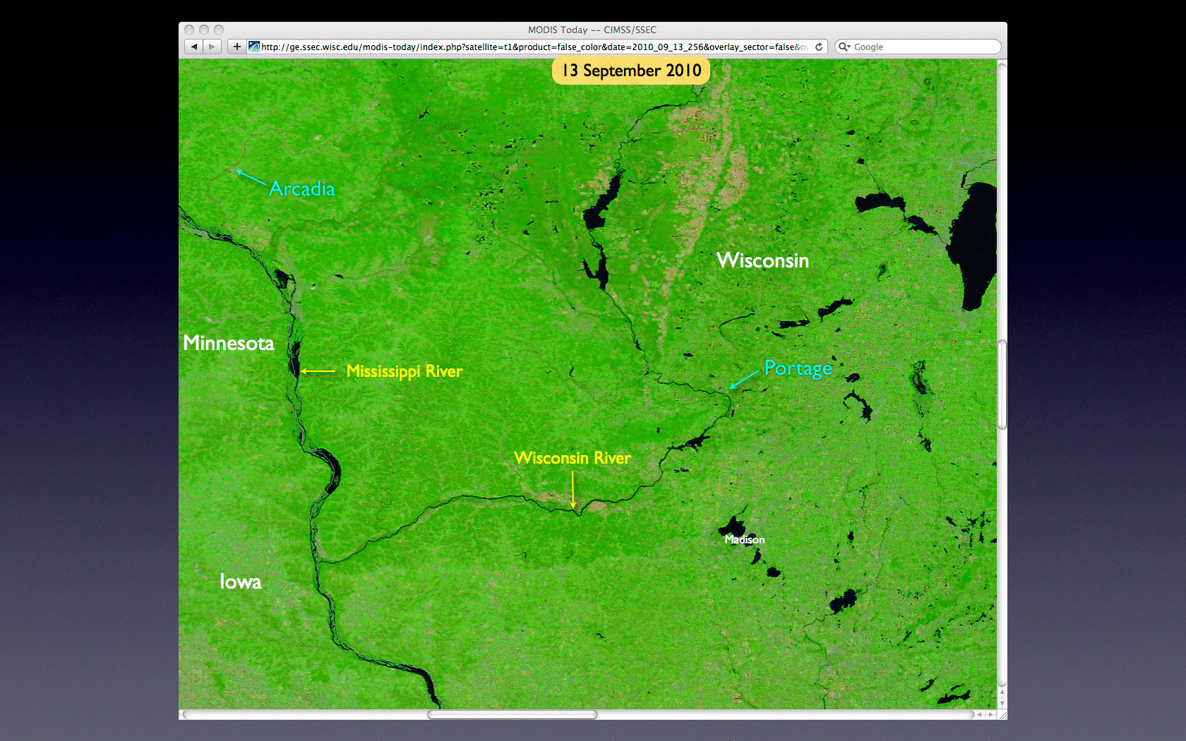 MODIS false color images (13 September and 29 September 2010)