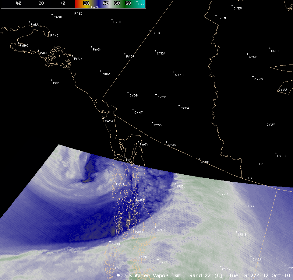 MODIS water vapor image + GOES-11 water vapor image