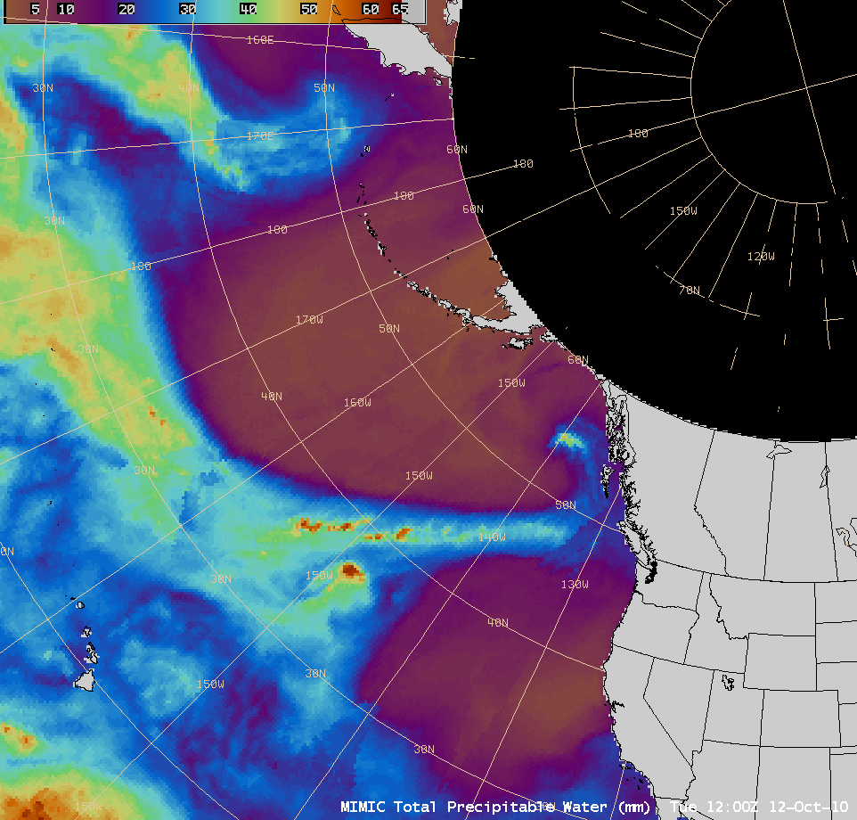 GOES-11 water vapor image + MIMIC Total Precipitable Water product