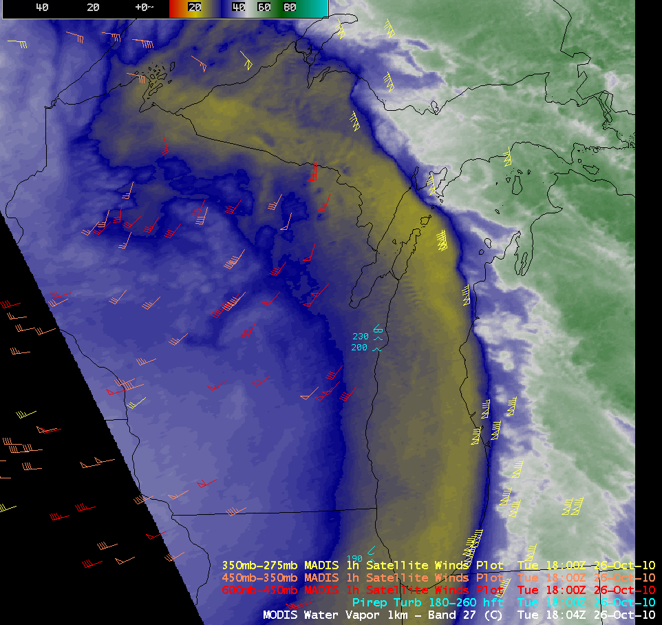 MODIS vs GOES-13 water vapor images + turbulence reports + satellite winds