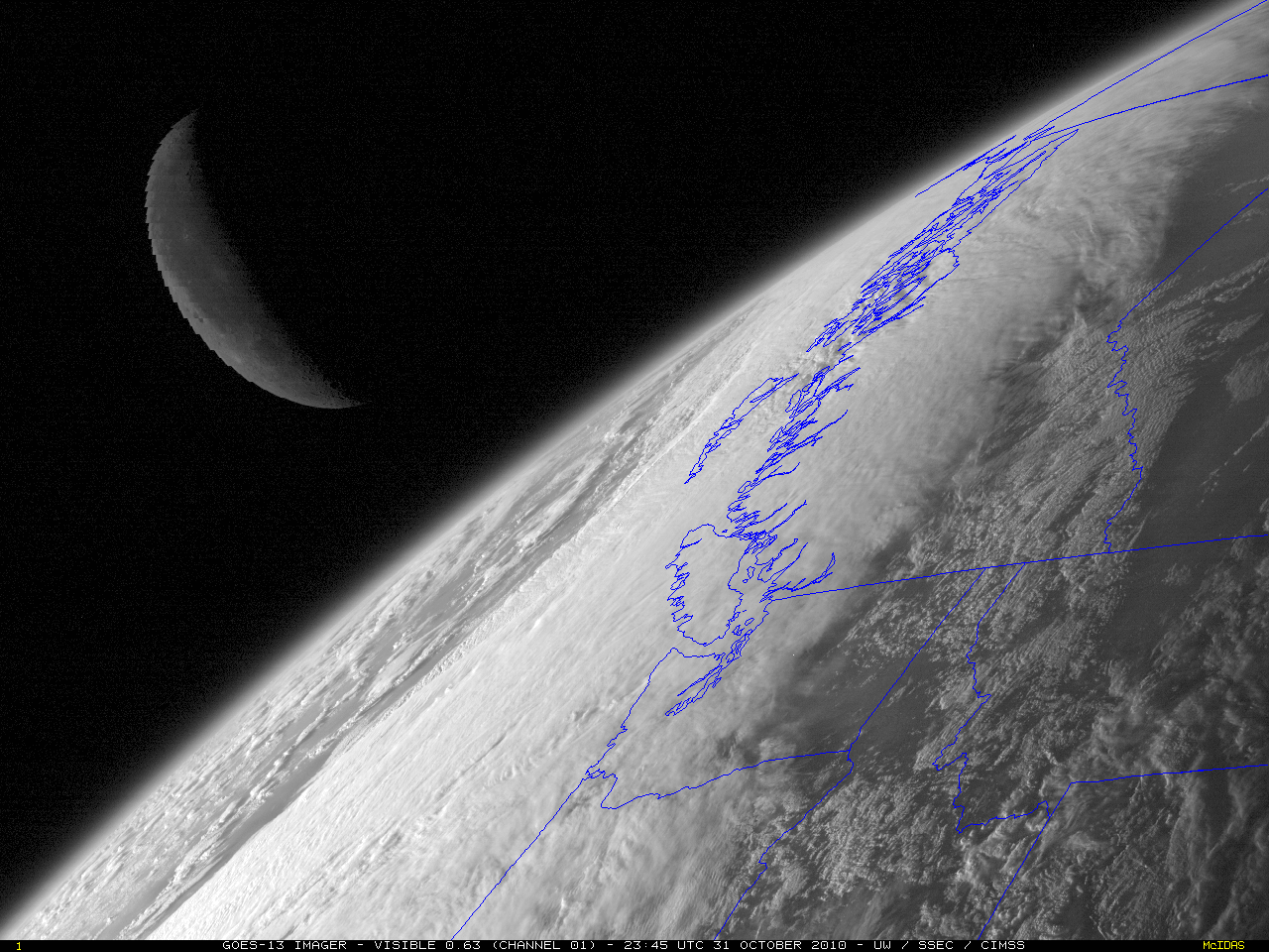 GOES-13 visible, shortwave IR, water vapor, and IR window channels