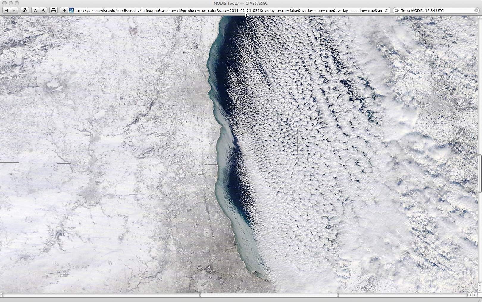 MODIS true color and false color Red/Green/Blue (RGB) images (Milwaukee WI and Chicago IL region)