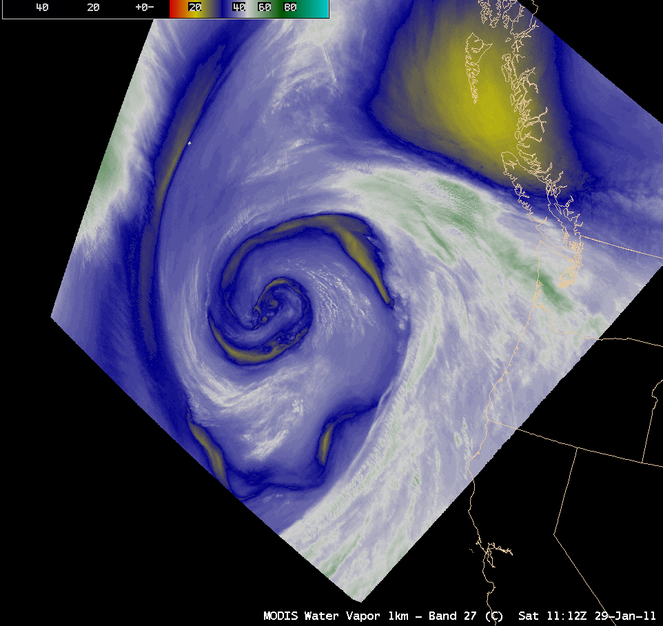 MODIS 6.7 Âµm and GOES-11 6.7 Âµm water vapor images
