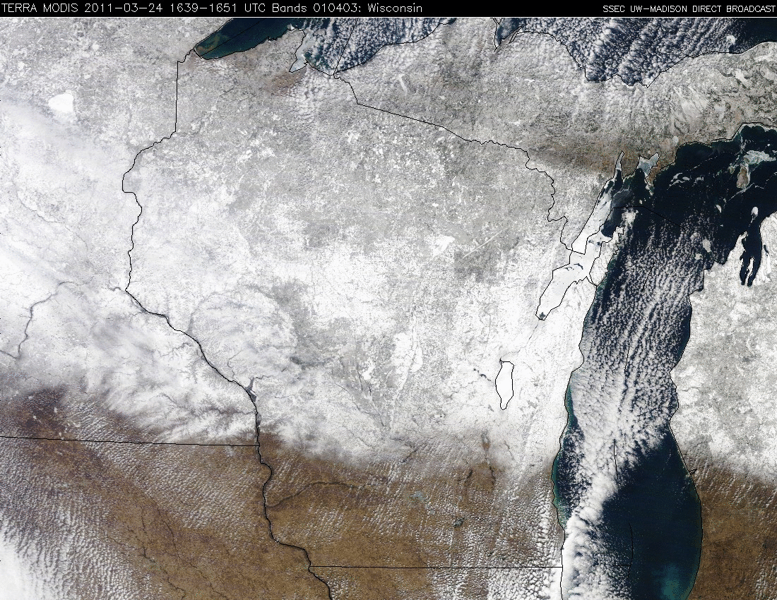 MODIS true color RGB images from 24, 27, 28, 29, and 30 March 2011