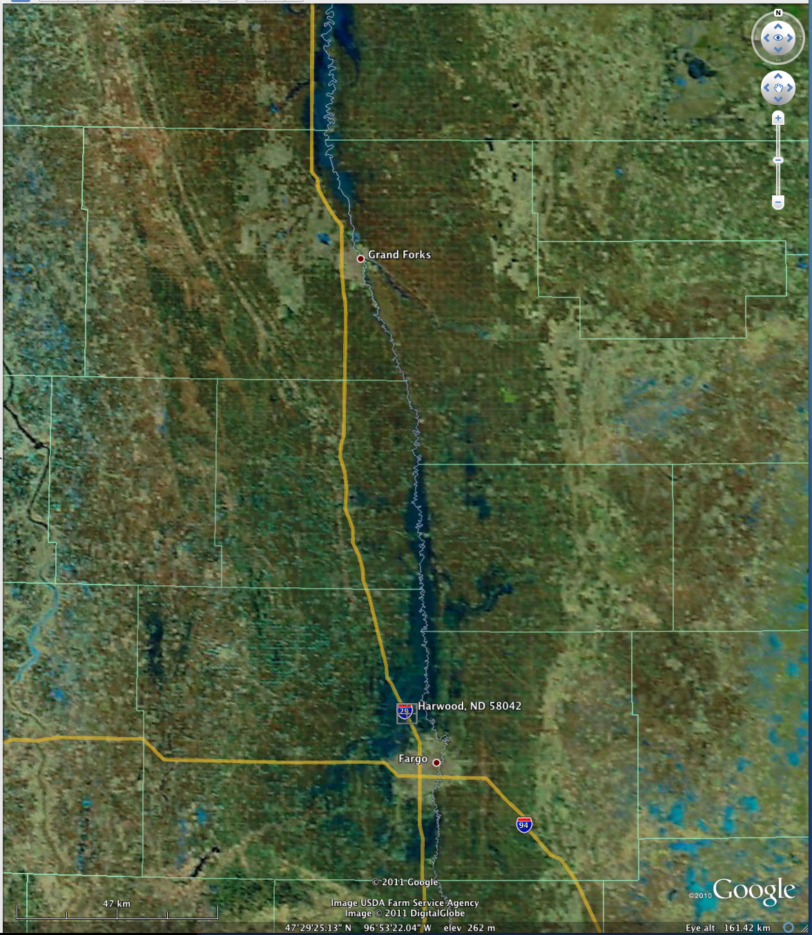MODIS false color RGB image (displayed using Google Earth)