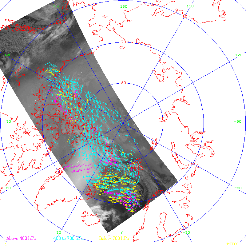 MODIS IR image atmospheric motion vectors over the Arctic region