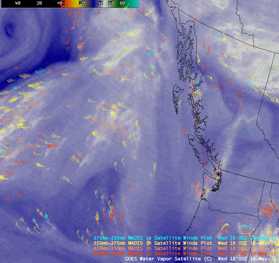 GOES-11 water vapor images + MADIS hourly atmospheric motion vectors