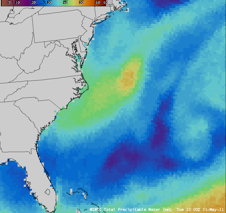 MIMIC Total Precipitable Water (TPW) product (click to play animation)