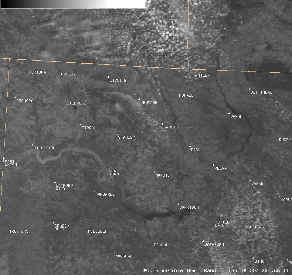 MODIS 0.65 Âµm visible channel and 2.1 Âµm near-IR "snow/ice channel" images