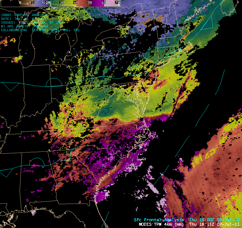 MODIS Total Precipitable Water, Lifted Index, K Index, and Total Totals products