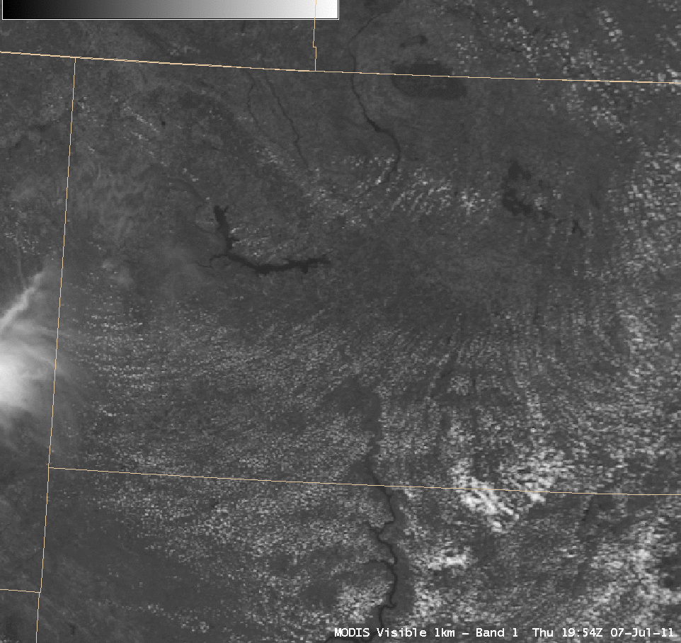 MODIS 0.65 Âµm isible channel and 2.1 Âµm near-IR "snow/ice" channel images