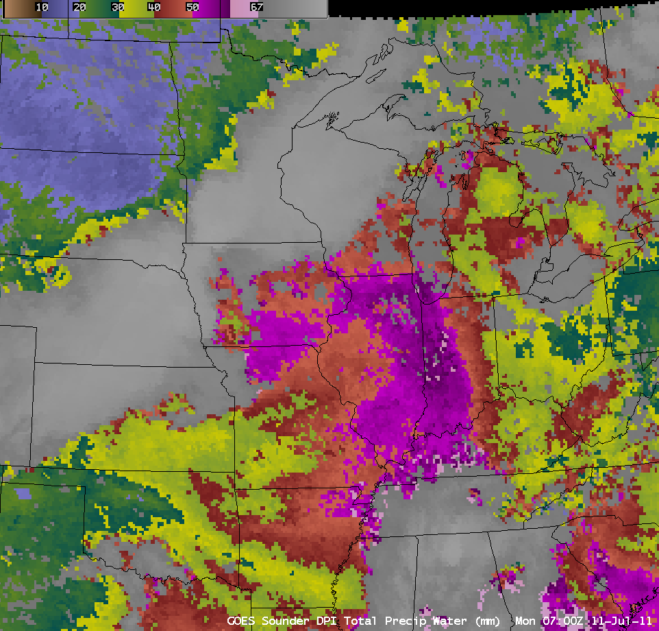 GOES-13 sounder Total Precipitable Water product (click to play animation)