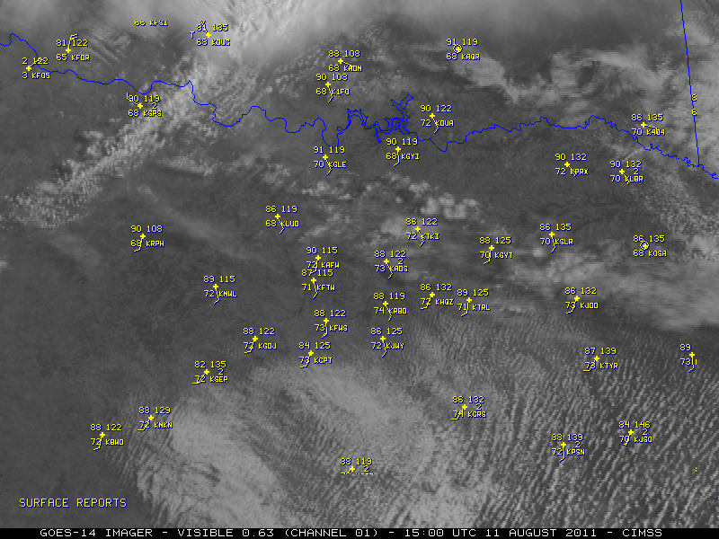 GOES-14 visible channel images centered over Dallas/Fort Worth, Texas