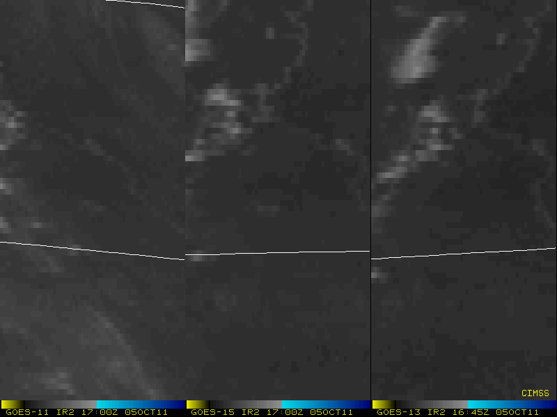 GOES-11 + GOES-15 + GOES-13 shortwave IR images