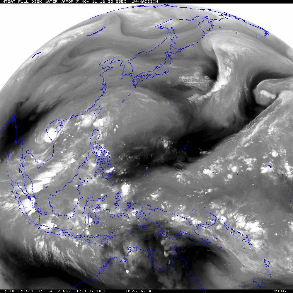 MTSAT-1R 6.7 Âµm water vapor channel images