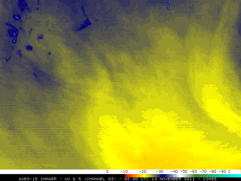 GOES-15 6.5 Âµm water vapor channel images + GOES-15 0.63 Âµm visible channel images