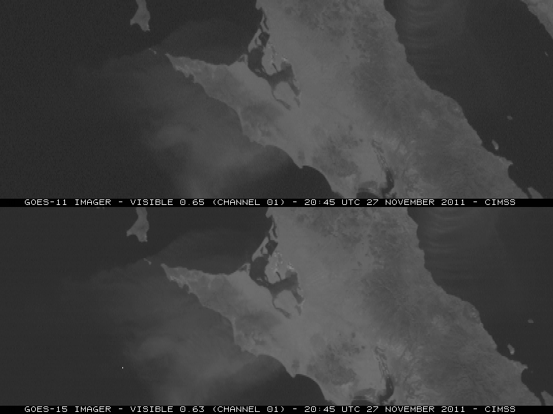 GOES-11 0.65 µm and GOES-15 0.63 µm visible images (click image to play animation)