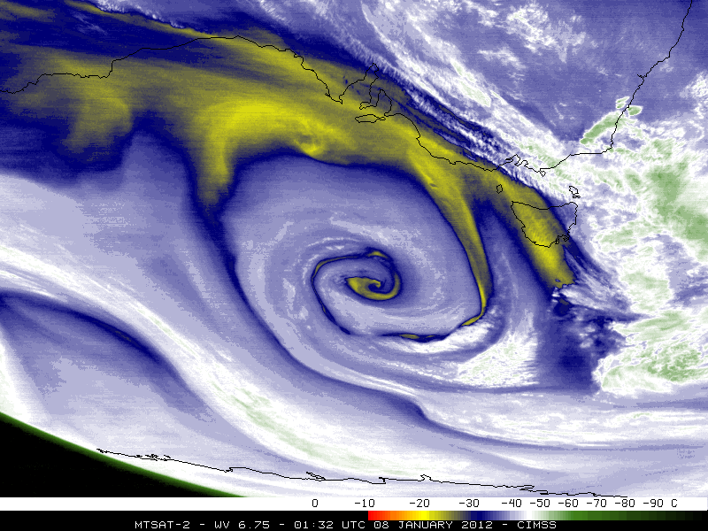 MTSAT-2 6.75 Âµm water vapor channel images (click image to play animation)