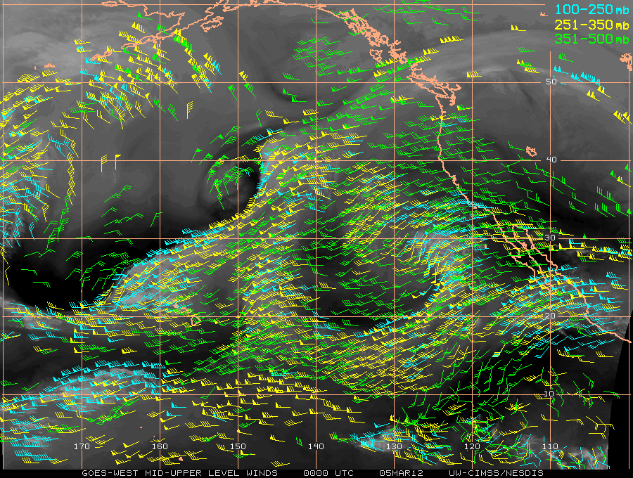 GOES-15 6.5 Âµm water vapor images + water vapor atmospheric motion vector winds