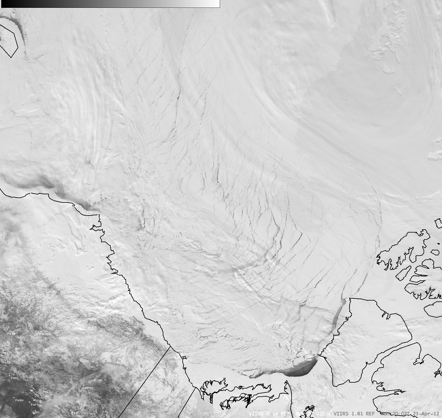 Suomi NPP VIIRS 0.64 Âµm visible channel + 1.61 Âµm near-IR channel images