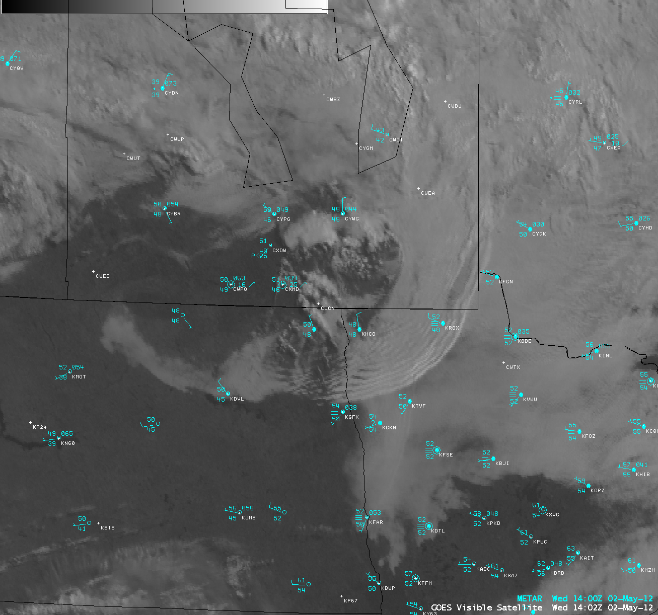 GOES-13 10.7 Âµm IR channel + 0.63 Âµm visible channel images (click image to play animation)