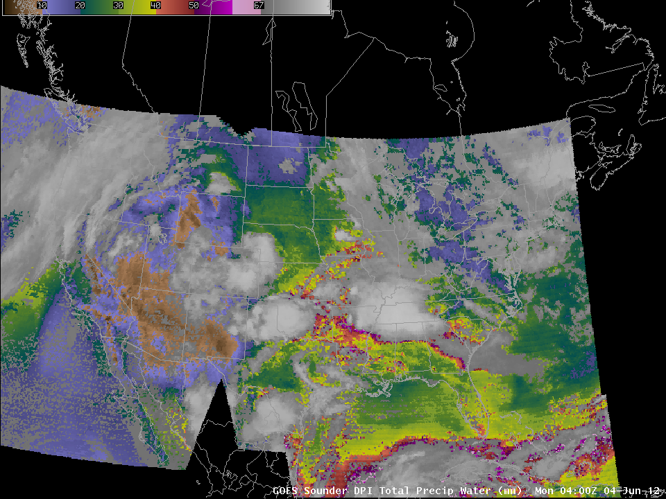 GOES-13/GOES-15 Sounder DPI Total Precipitable Water (click image to play animation)