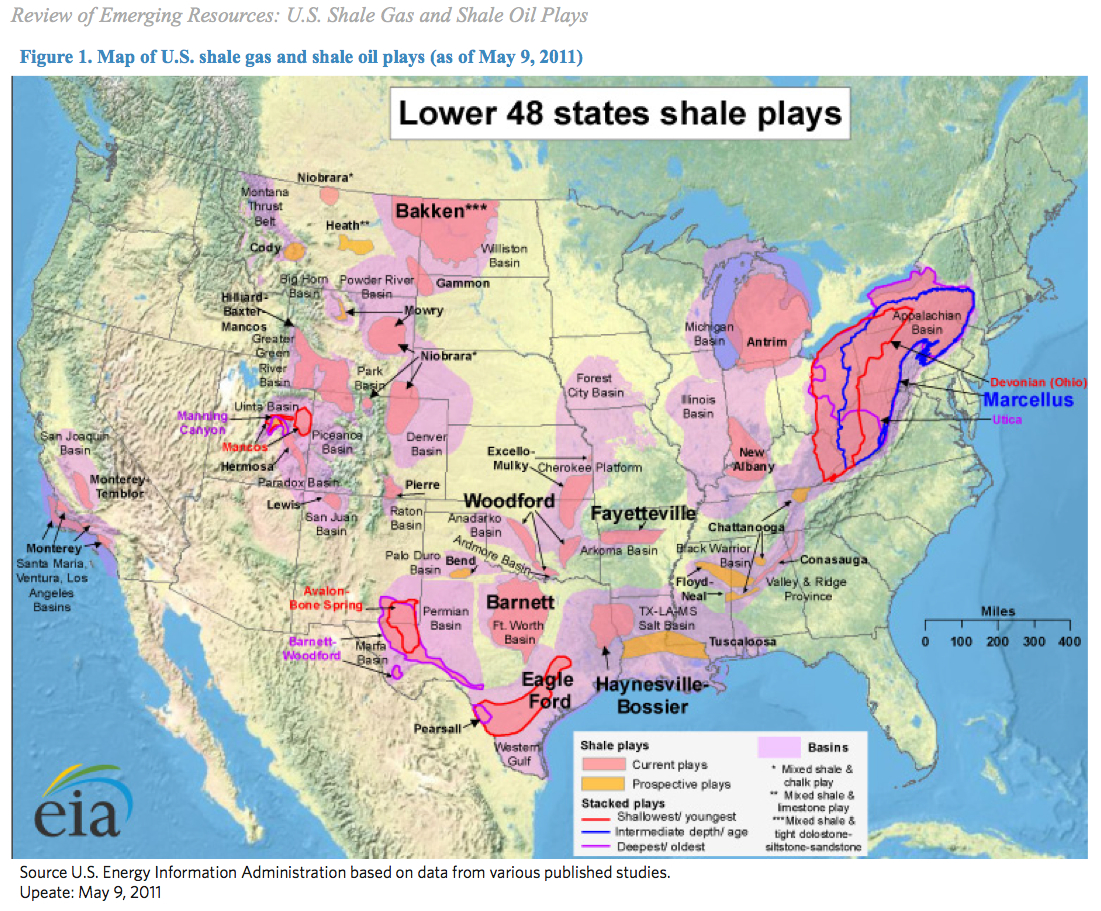 Map of Lower 48 states natural gas and shale oil plays
