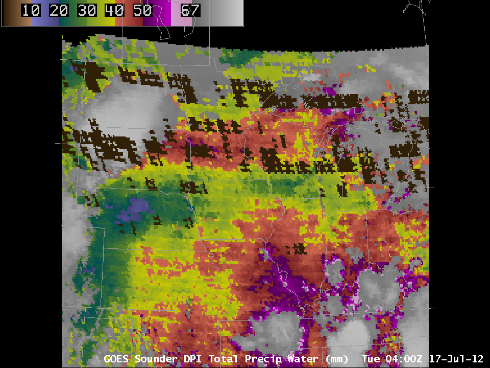GOES Sounder DPI Imagery of Total Precipitable Water showing effect of Filter Wheel Anomaly