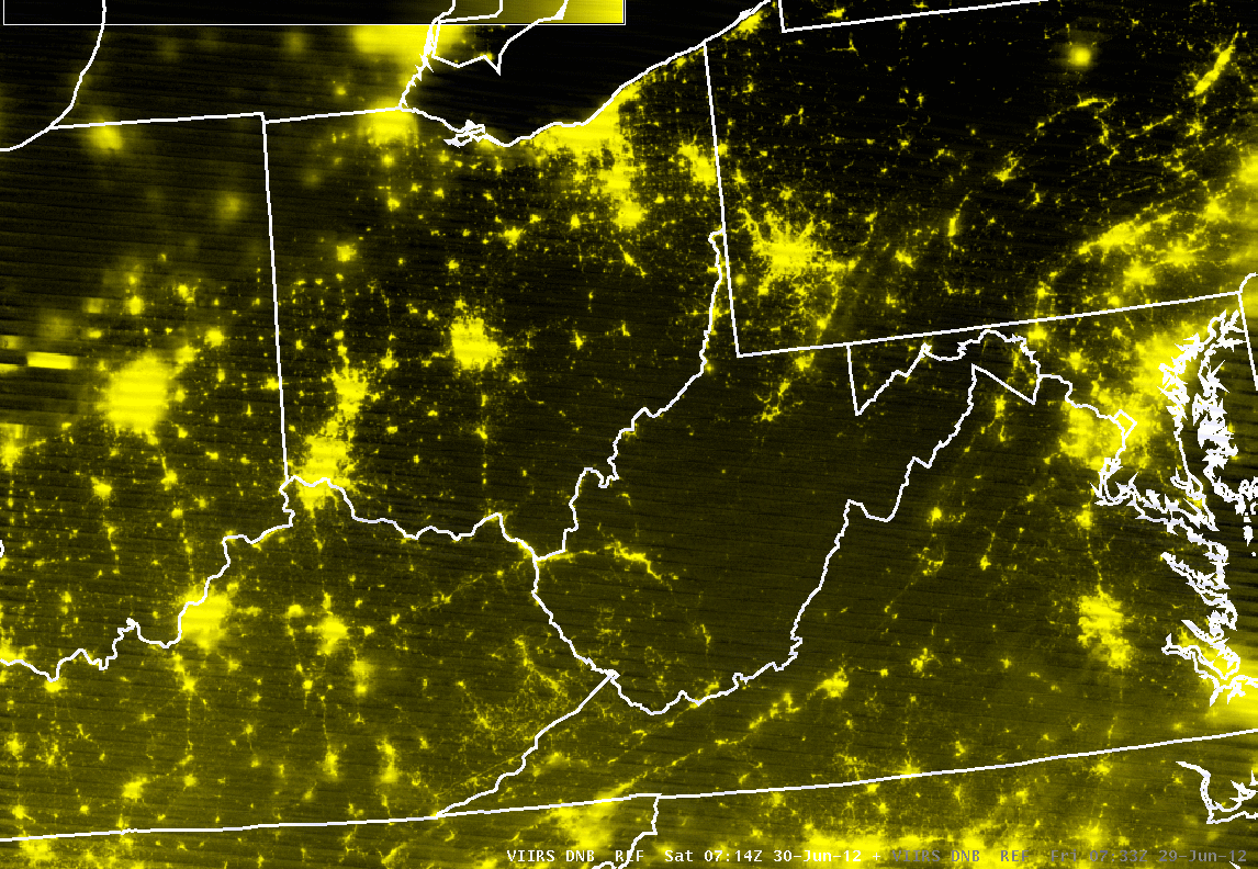 Suomi NPP VIIRS 0.7 Âµm Day/Night Band images on 29 June and 30 June
