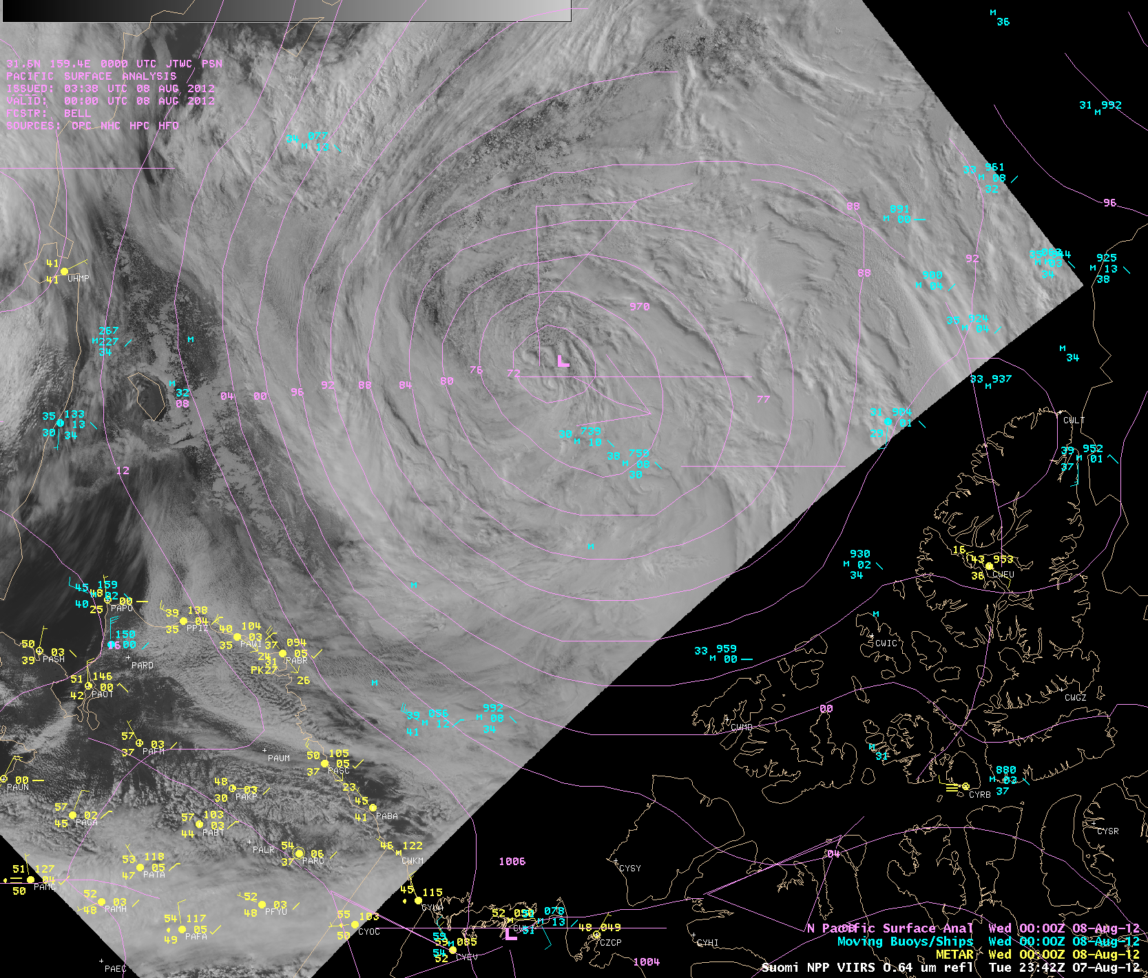 Suomi NPP VIIRS 0.64 Âµm visible channel + 11.45 Âµm IR channel images