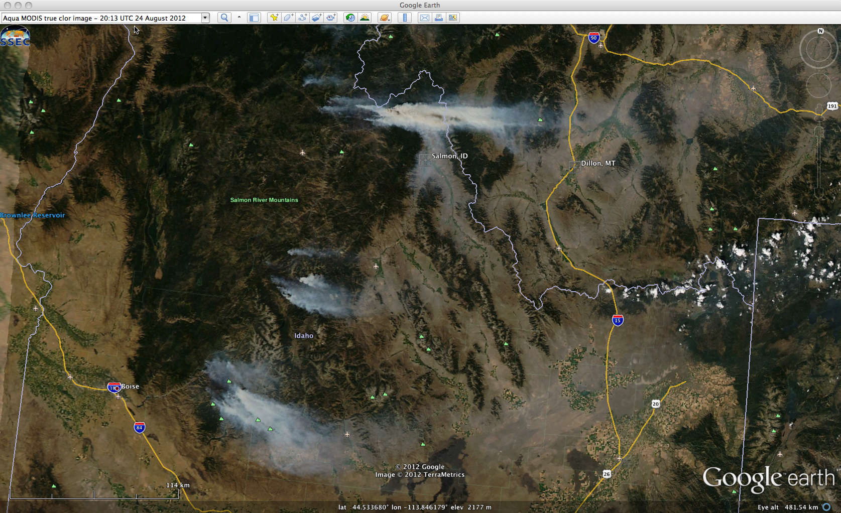 MODIS true color image (viewed using Google Earth)