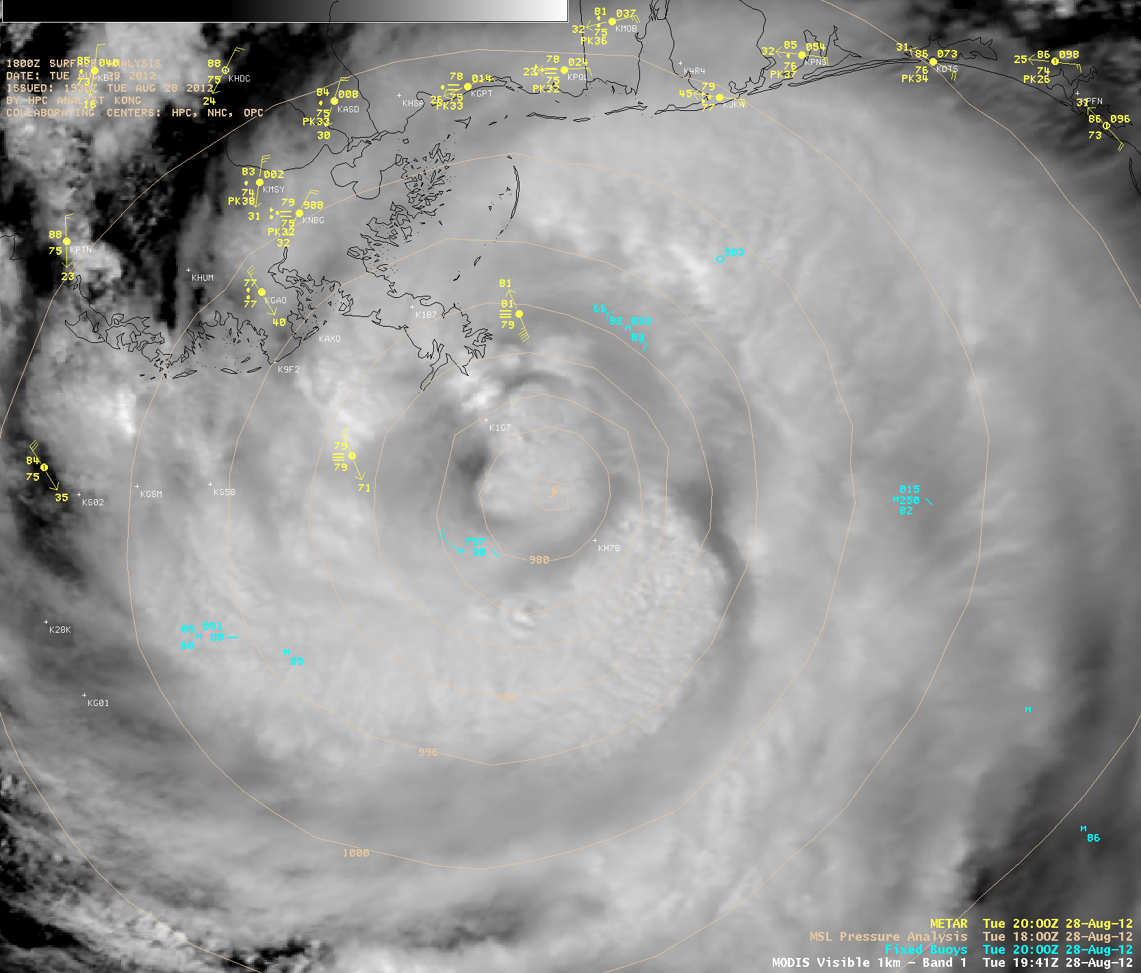 MODIS 0.65 Âµm visible and 11.0 Âµm IR images at 19:41 UTC
