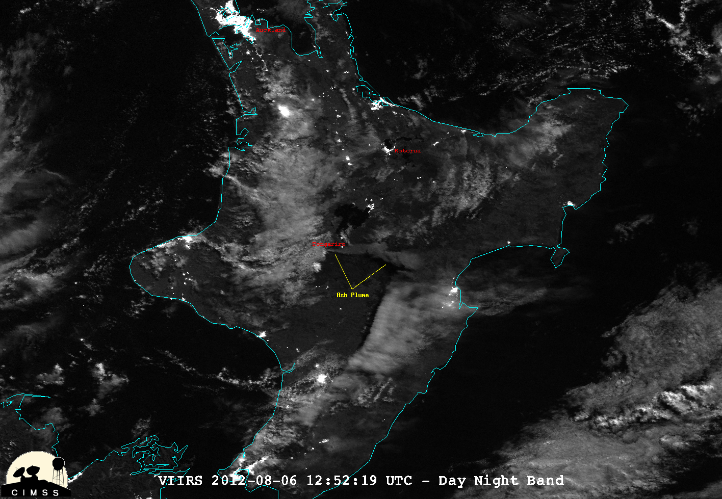 Tongariro Ash Plume as seen by VIIRS Day-Night Band on Suomi/NPP