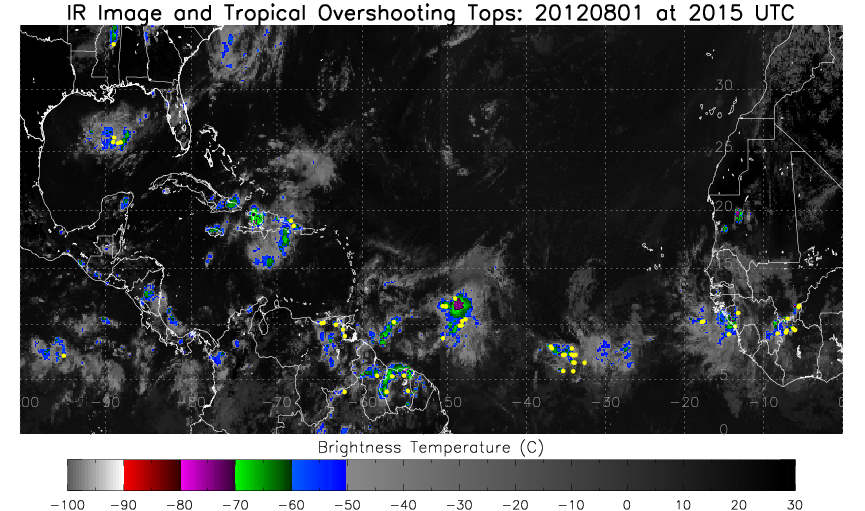 Overshooting Tops detected over the central Atlantic
