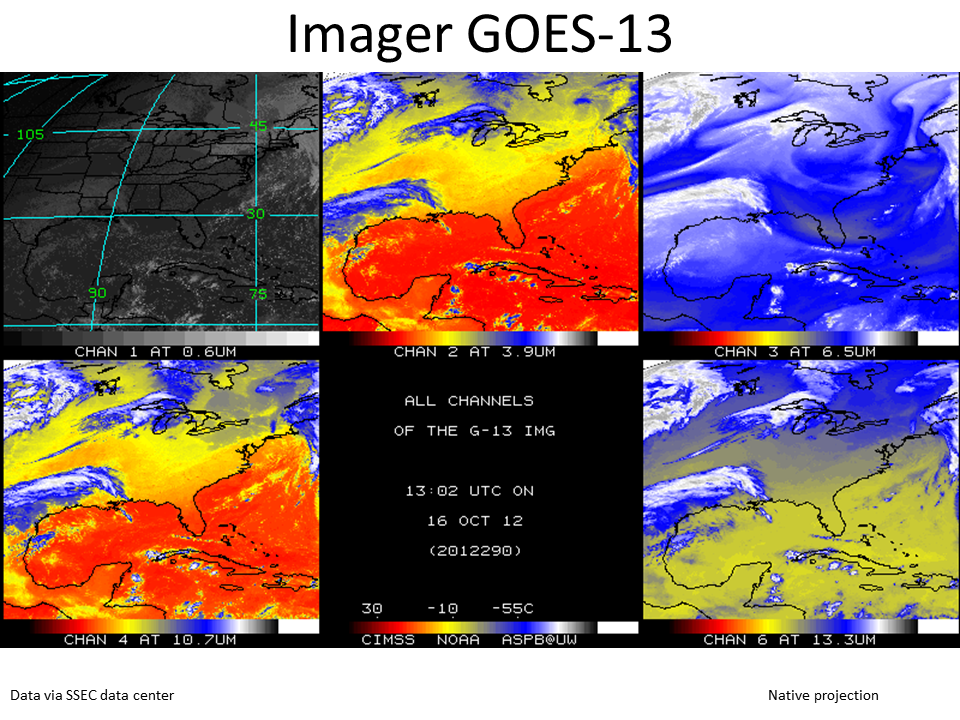 GOES-13 and GOES-14 Imager data from 1302 UTC 16 October (click to toggle between images)