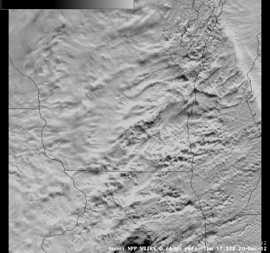 Suomi NPP VIIRS 0.64 Âµm visible channel and 11.45 Âµm IR channel images (with METAR surface reports)