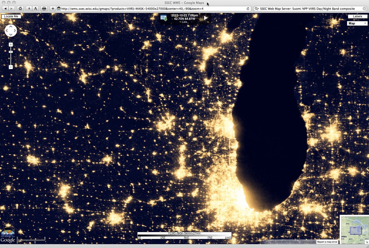 Suomi NPP VIIRS 0.7 Âµm Day/Night Band composite image (centered on Madison, WI)