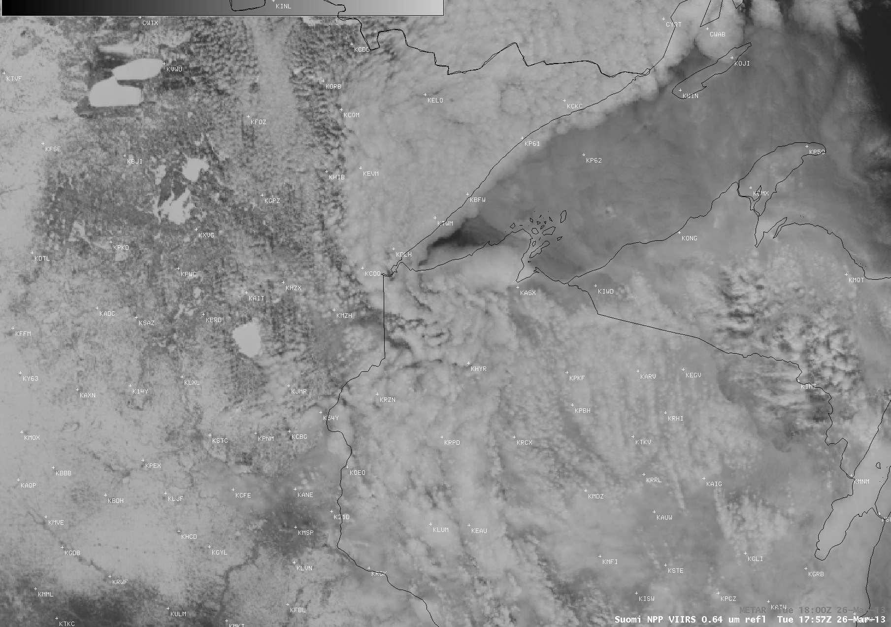 Suomi NPP VIIRS 0.64 Âµm visible channel and 11.45 Âµm IR channel images