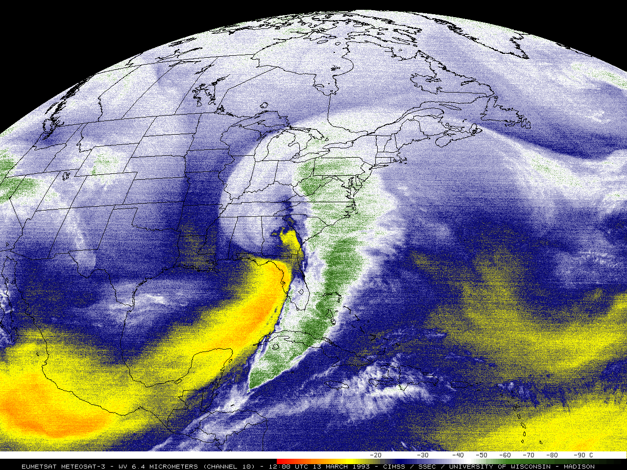 Meteosat-3 6.4 µm water vapor channel images (click image to play animation)