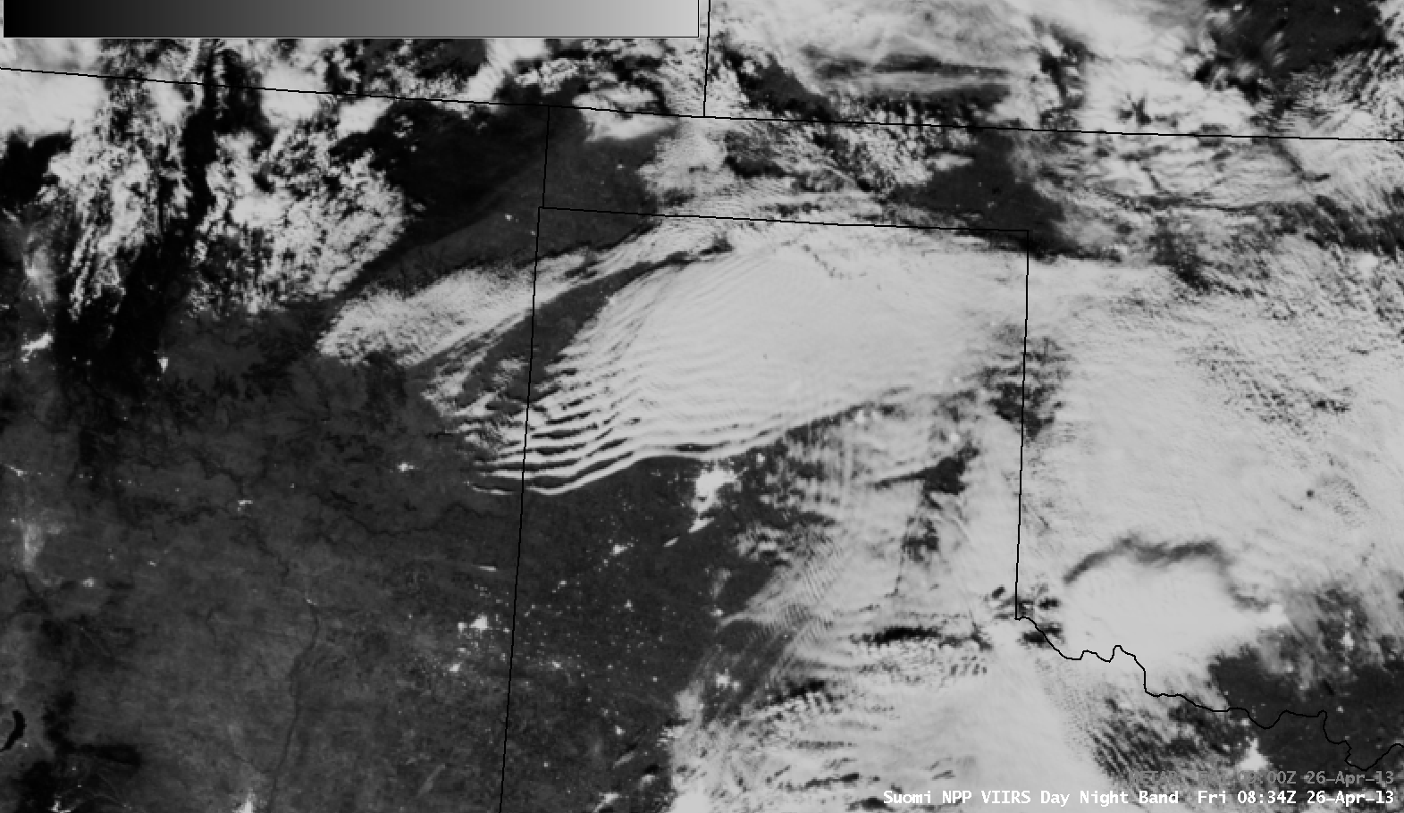 Suomi NPP VIIRS 0.7 Âµm Day/Night Band image with METAR surface reports