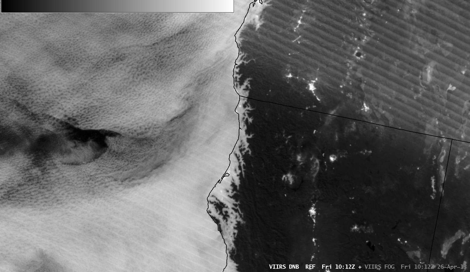 Suomi NPP VIIRS 0.7 Âµm Day/Night Band and IR brightness temperature difference Fog/stratus product