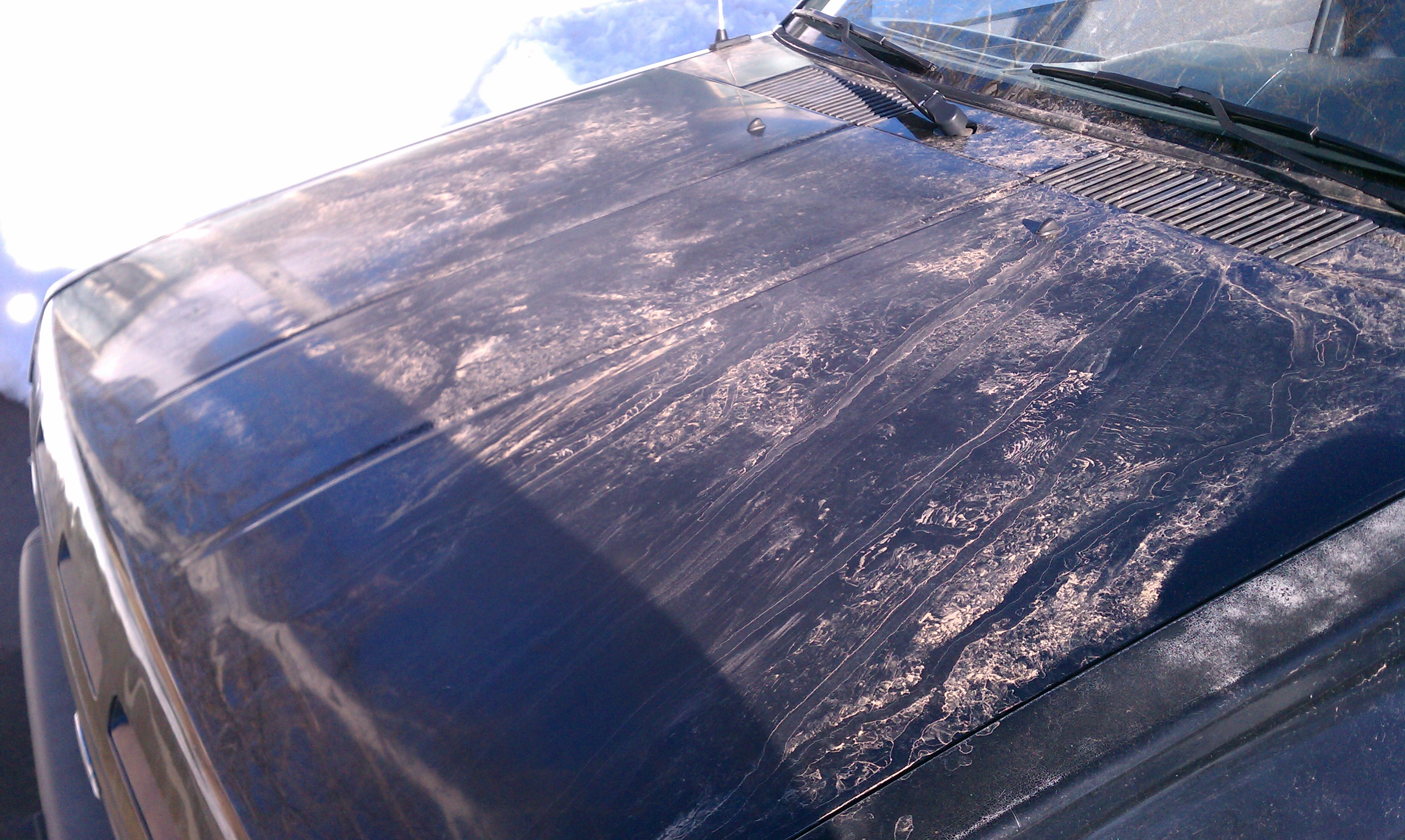 Dust residue on a vehicle after the snow had melted