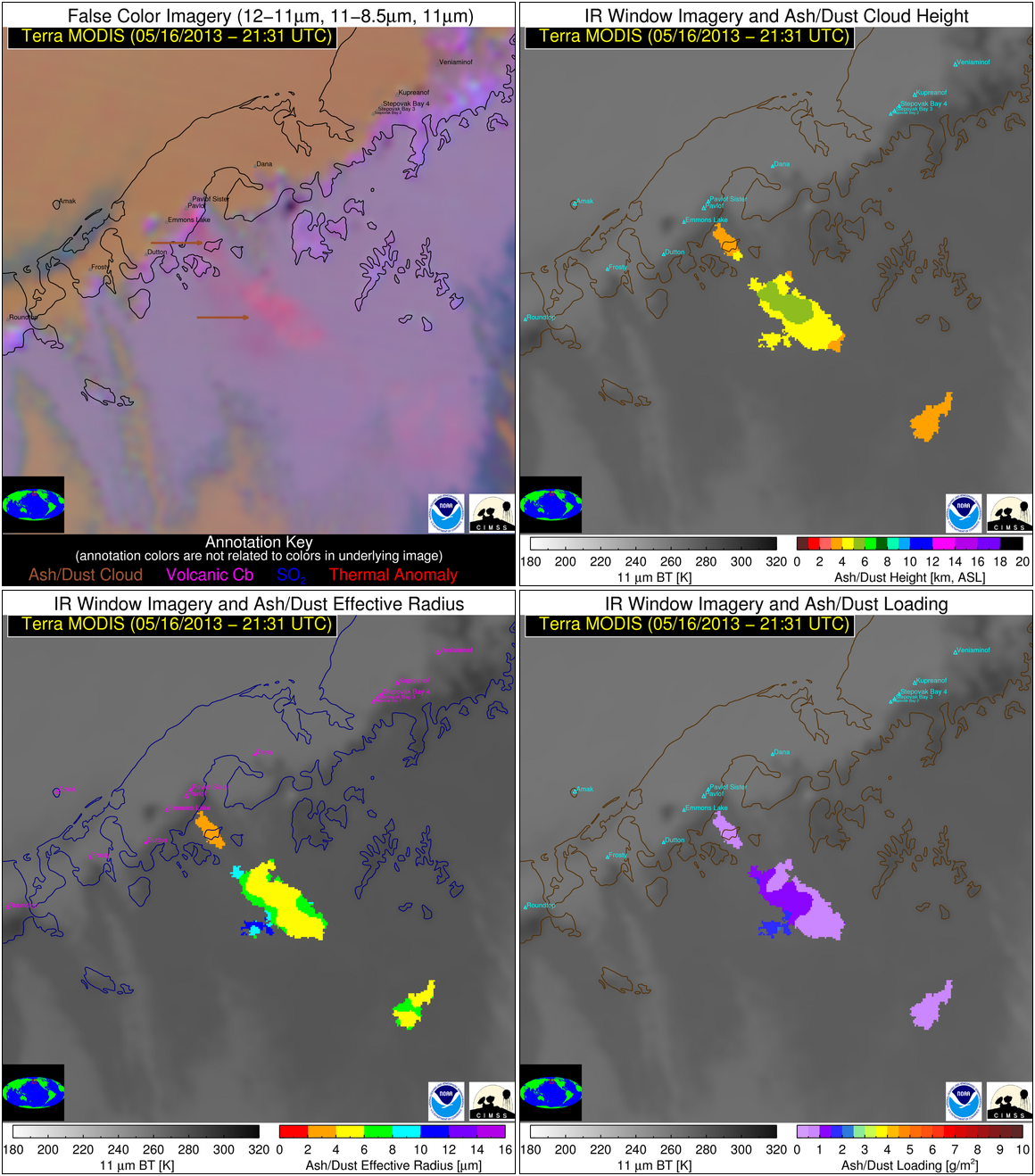 Volcanic plume characteristics derived from Terra MODIS at 21:31 UTC