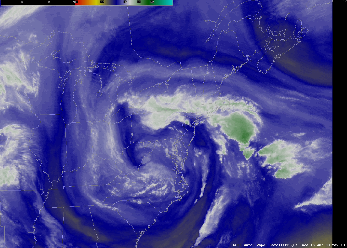 GOES-13 6.5 Âµm water vapor imagery (click image to play animation)