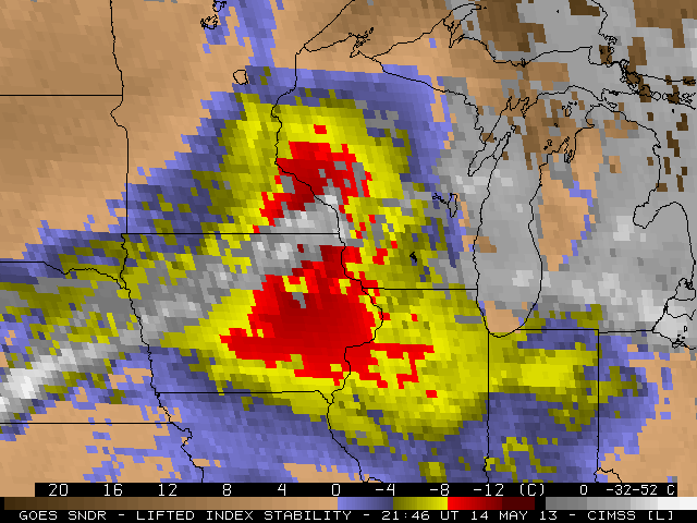 GOES-13 Sounder Derived Lifted Index (click image to play animation)