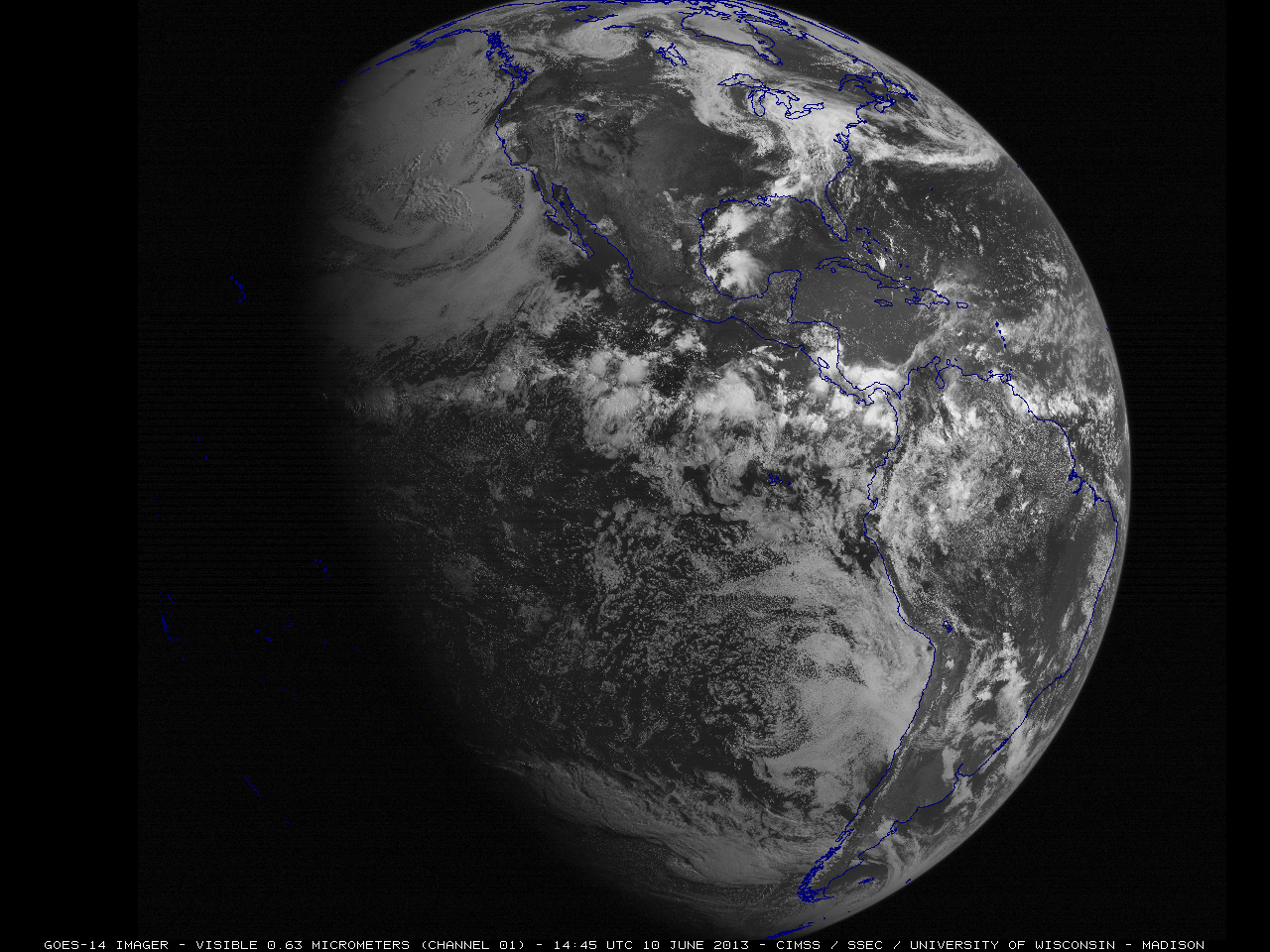 GOES-14 vs GOES-13 Full Disk 0.63 Âµm visible channel images