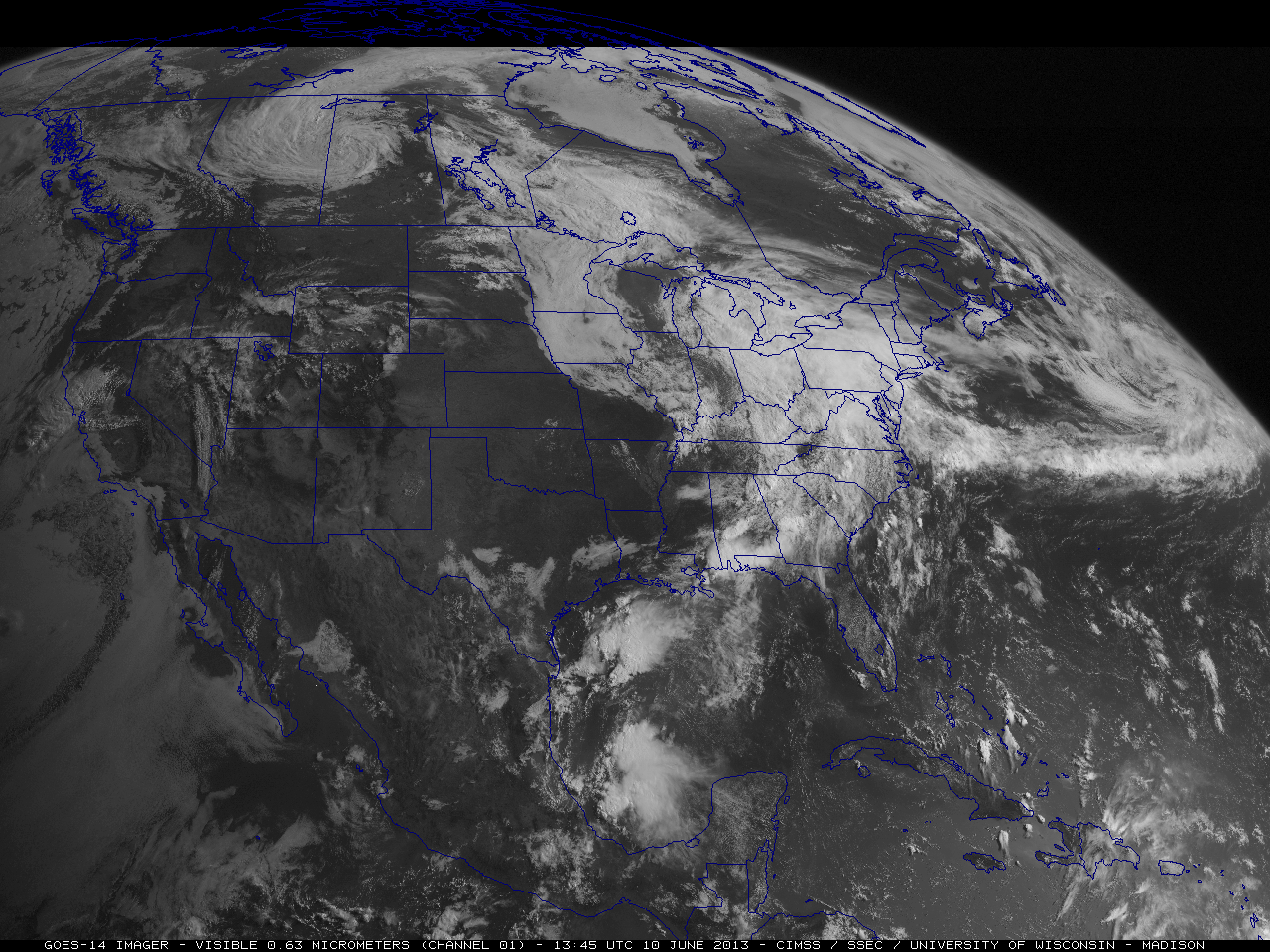 The transition from GOES-14 to GOES-13, as seen in 0.63 Âµm visible channel data from the Imager instrument