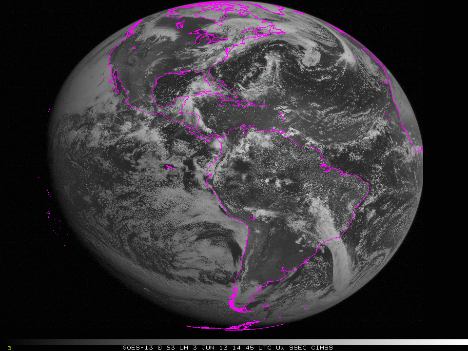 GOES-13 Imager Channels from 1445 UTC on 3 June 2013 (click image to play animation)